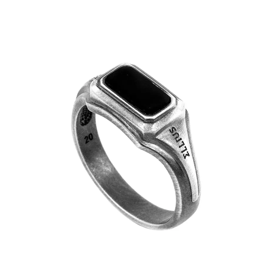 Uomo Ellius Jewelry Anello Gemma Black Ottagonale
