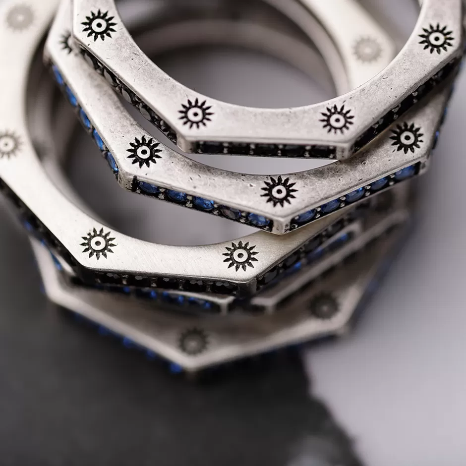 Uomo Ellius Jewelry Anello Ottagono Pietre Uomo Solaris